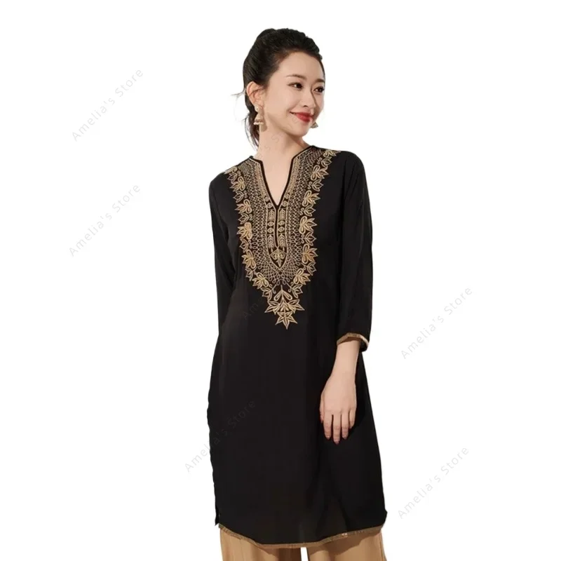 Summer Clothing Pakistan - بلوزة قطنية مطرزة تقليدية هندية للنساء،