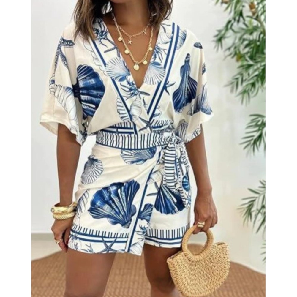 Summer Zara - جمبسوت نسائي عصري مطبوع بأكمام قصيرة