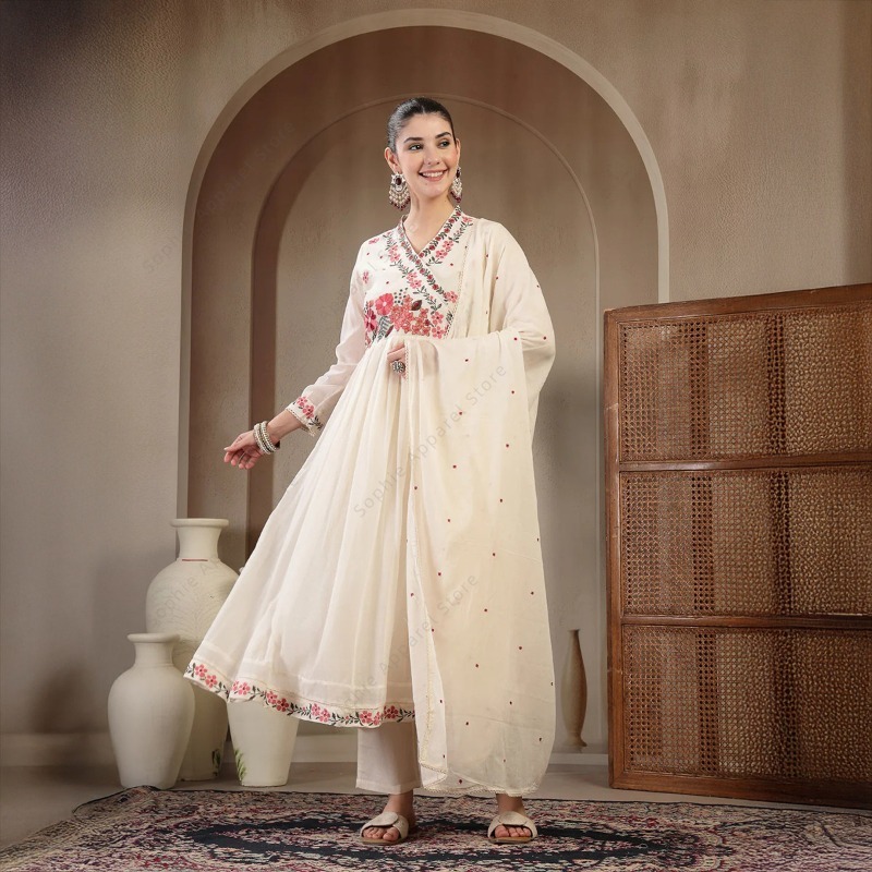 Summer Clothing Pakistan - طقم كورتي أناركالي قطني أبيض مع