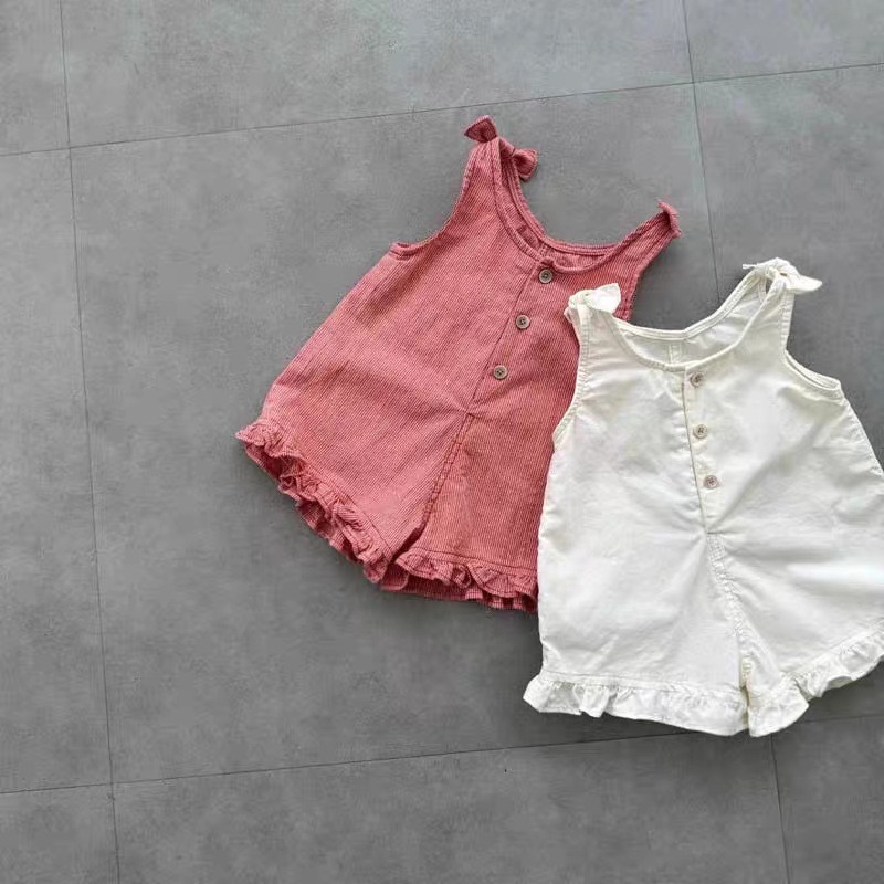 Summer Clothing Baby Girl - رومبير صيفي للبنات مع مريلة وشورت،